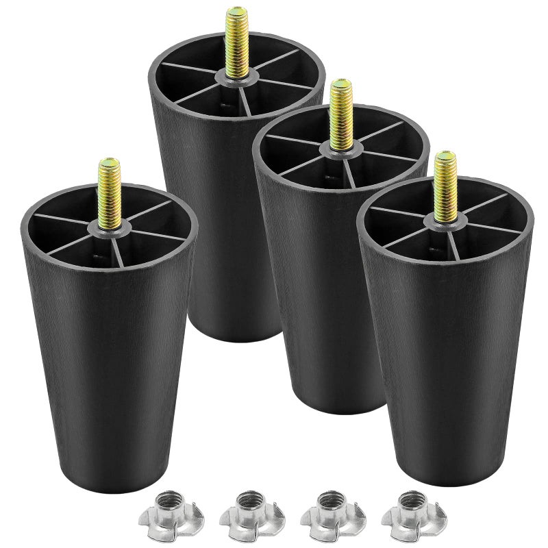 Masendelk 4 inch Plastic Furniture Legs, Round Tapered Table Legs Black Sofa Legs Replacement Legs with M8 Hanger Bolts for Couch Table Sofa, Pack of 4 - Image 1